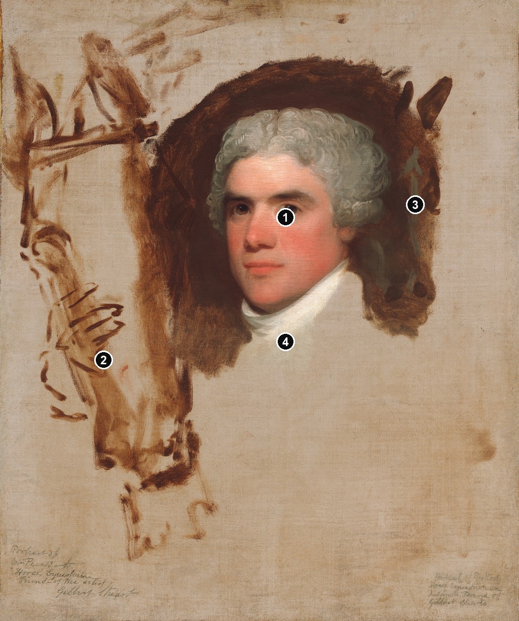 Annotated details from John Bill Ricketts by Gilbert Stuart